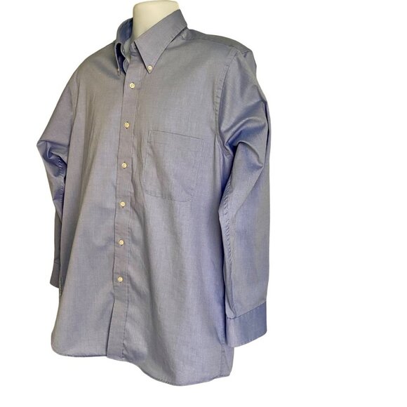IZOD Easy Care Cotton Long Sleeve Button Down Blue Shirt Men's Large - Picture 4 of 9